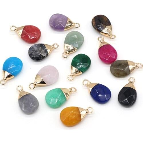 Gold Plated Faceted Teardrop Stone Pink Tiger Eye Turquoise Charms Pendant DIY Jewelry Making Necklace Accessories wholesale