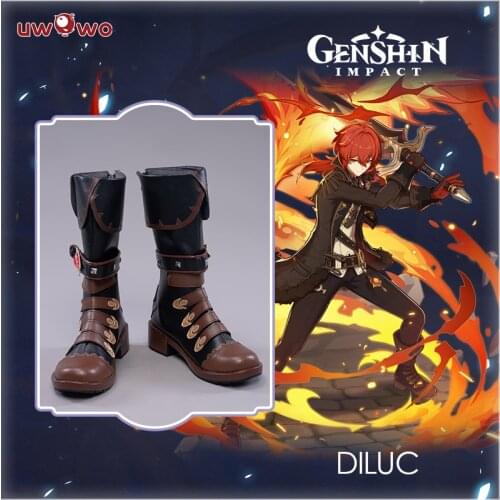 Pre-sale UWOWO Game Genshin Impact Cosplay Diluc The Dark Side of Dawn Darknight Hero Cosplay Shoes Cosplay Boots