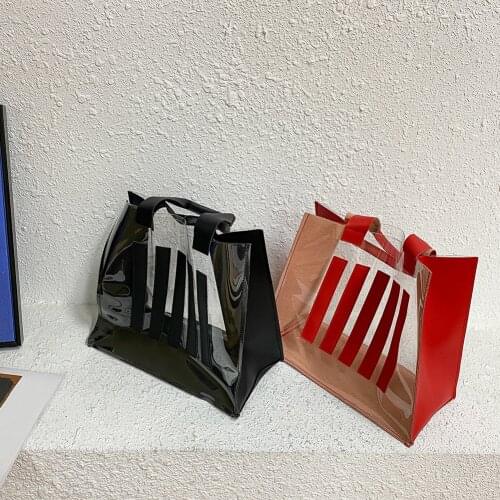 PVC Transparent Tote Shopping Bag Ladies Retro Large Capacity Patchwork Handbag Big Casual Female Shopping Top-Handle Bag