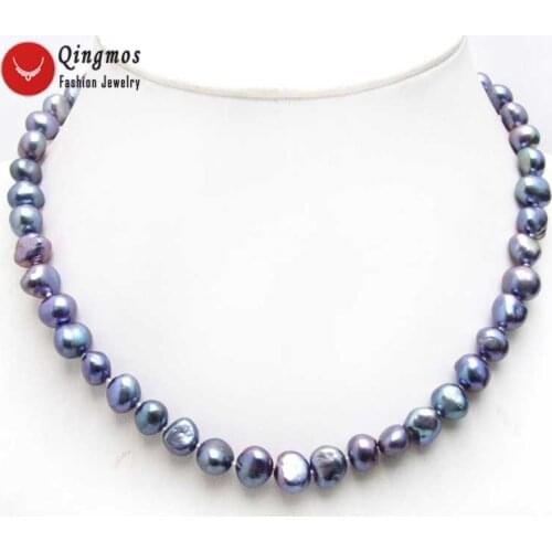 Qingmos Black Natural Freshwater Pearl Chokers Necklace for Women with 8-9mm Baroque Pearl 17'' Necklace Fine Jewelry-nec6141