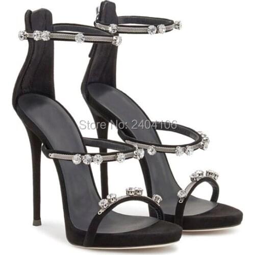 Sandalias Mujer Harmony Crystal Chain Stiletto High Heels Black Beige Silver Wedding Shoes Bridal Platform Rhinestone Sandals