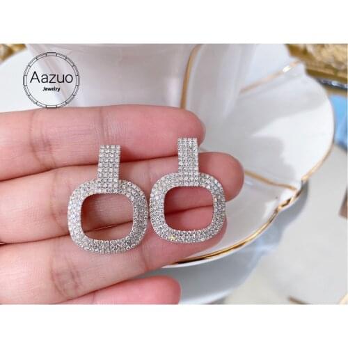 Aazuo 18K Pure Solid White Gold Real Diamonds 1.65ct Square Stud Earrings Gift For Women Engagement Party Pure 18K Lock