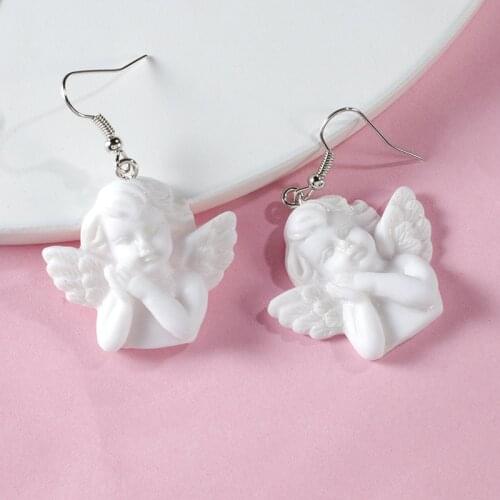 White Cute Cupid Angel Pendant Drop Earring Resin Gummy God Of Love Necklace For Girls Children Birthday Gift Lovely Jewelry