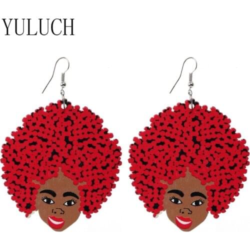 YULUCH 4 Color Natural Wood African Female Portrait Pendant Earrings For Women Design Simple Fashion Earring Jewely
