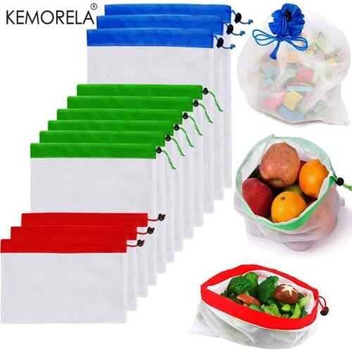 6Pcs Polyester Mesh Cloth Reusable Fruit Vegetable Eco Friendly Net Washable Mesh Kitchen Storage Toys Sundries Ziplock Bags