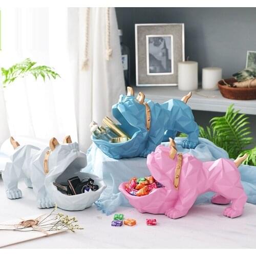 Nordic Lucky Bulldog Statue Dog Geometric Animal Sculpture Home Decorations Coffee Door Key Storage Items Ornaments R253