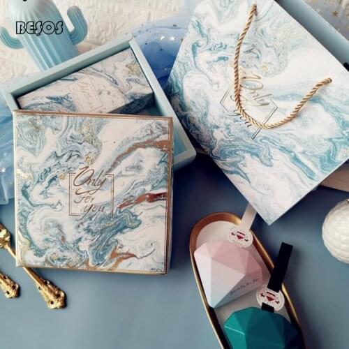 Dreamly Gilding Gift Box Light Blue Gilt Marbled Bronzing Letter Box Edge Wedding Party Candy Tea Wholesale Paper Gift Box B333D