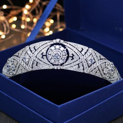 SLBRIDAL Classic Cubic Zirconia Wedding Tiara Headband CZ Bridal Queen Princess Pageant Royal Crown Women Jewelry Free Shipping