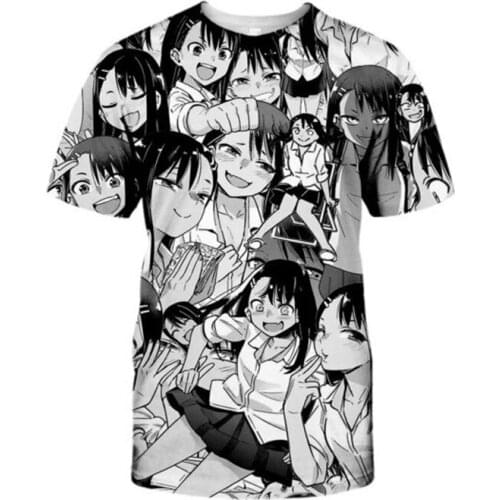 SOSHIRL Please Dont Bully Me Nagatoro T-shirt Cool Black White Anime Tee Unisex Couple Summer Tops Short Sleeve Hip Hop T shirt