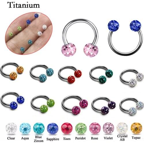 Titanium G23 Circular Bead Ring& Double Epoxy Crystal Ferido CZ Stone Ear Tragus Cartilage Earring Lip Ring Piercing Jewelry