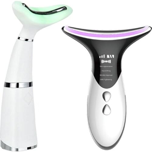 Remove Double Chin Neck Device 3 Colors LED Photon Heating Therapy Anti-Wrinkle EMS Neck Face Care Lifting Tightening Massager