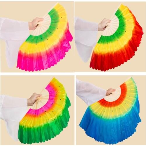 Wholesale 2pcs/Lot Imitation silk Fan Veils for Women Belly Dance Multicolor Yangko Square short Fans Veil hand-made dye Fans