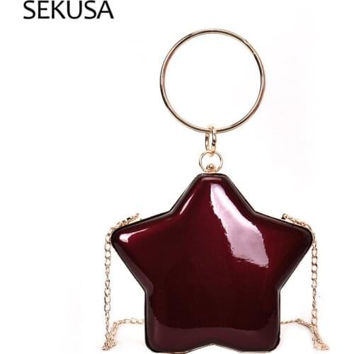 Star Design Women Evening Bags PU Fashion Chain Shoulder Day Clutch Leather Handle Handbags Small Causal Purse