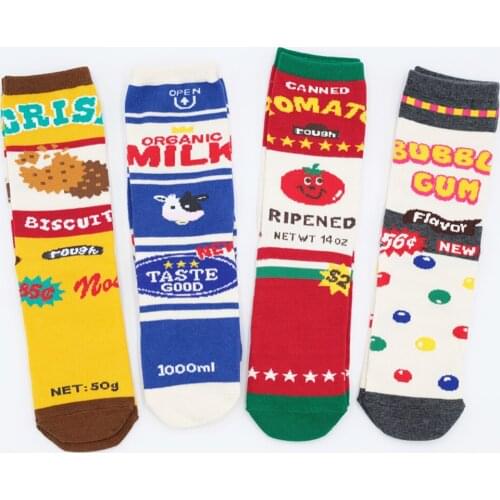 Womens Japanese Harajuku Style Cartoon Cookies Tomato Cowboy Chocolate Pattern Crew Socks Fashion Trends Street Skateboarding