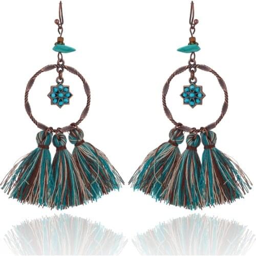 Retro Vintage Boho Ethnic Circle Tassel Suspension Dangle Drop Earrings for Women 2018 Ladies Jewelry Ornament Accessories Gifts