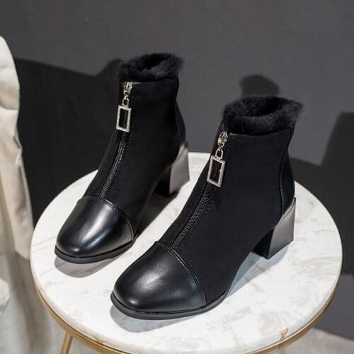 2020 Martin Boots Women Winter New Fashion Front Zipper High-heeled Plush Womens Short Boots Tide Shoes Botas Mujer W21-99