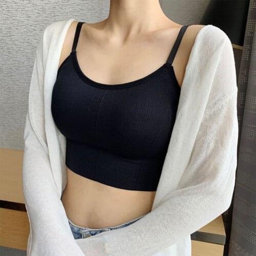 Women Seamless Bra Removable Padded Wrapped Chest Tube Top Spaghetti Strap Sports Solid Color Bralette Camis Vest Underwear