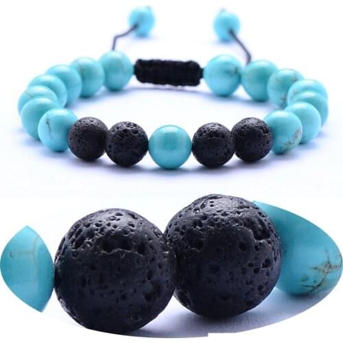 2 Styles 8mm Green Black Lava Stone Beads Bracelet DIY Aromatherapy Essential Oil Perfume Diffuser Woven Strand Jewelry Women