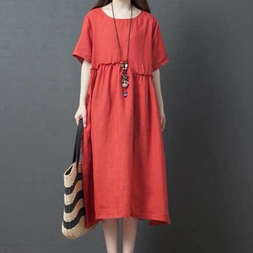 Patchwork Edible Tree Fungus Vintage Dress 2021 New Arrival Soft Cotton Linen Loose Summer Dress Women Travel Casual Beach Dress