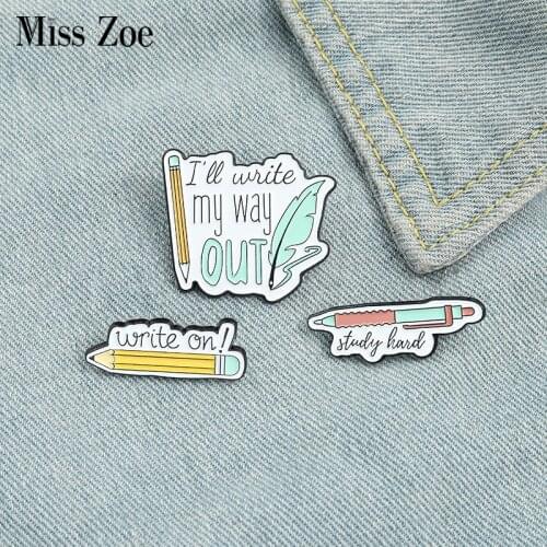 Study Hard Enamel Pins Custom Pen Pencil Brooches Shirt Lapel Badge Bag Cartoon Stationery Jewelry Gift for Kids Friends