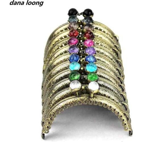 1 Piece 8.5 CM Antique Bronze Metal Purse Frame Semicircle Lotus Head Coral Beads Kiss Clasp DIY Bag Accessories