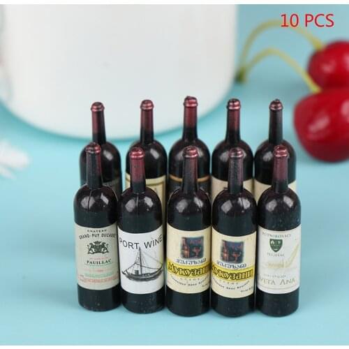 10Pcs Mini Wine Bottle Set With Box Simulation Drinks Model Toys For Doll House Decoration 1/12 Dollhouse Miniature Accessories