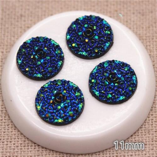 100pcs 11mm Round Black AB Bouquet Surface Resin Rhinestone Flatback Cabochon Stone DIY Craft Scrapbook Accessories