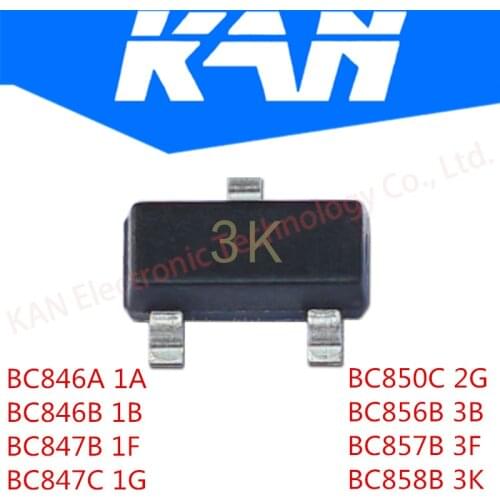 100pcs/lot BC846A 1A BC846B 1B BC847B 1F BC847C 1G BC850C 2G BC856B 3B BC857B 3F BC858B 3K IVAN SOT-23 In Stock