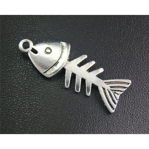 15pcs Silver Color Fishbone Handmade Charms Fit Bracelets Necklance DIY Metal Jewelry Making 35x12mm A2059
