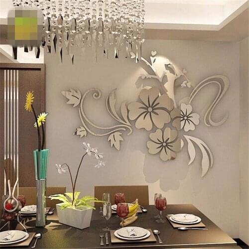 2Colors 3D Mirror Floral Art Removable Wall Sticker Acrylic Mural Decal Home Room Decor Home Commercial Space DIY Decor