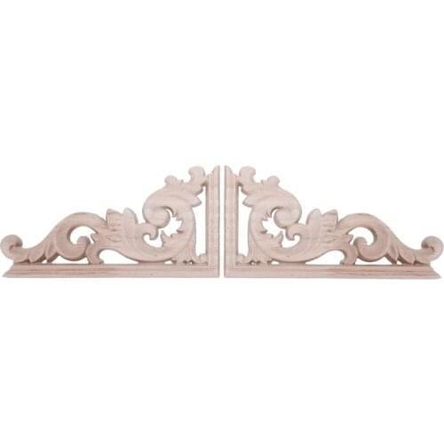 2pcs left+right(each 1pcs) Vintage Wooden Carved Corner Onlay Furniture Wall Decor Unpainted Frame Applique