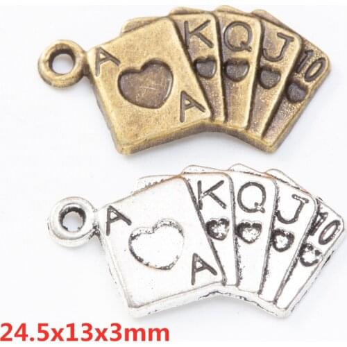 25 pieces of retro metal zinc alloy playing card pendant DIY handmade jewelry necklace making 8357