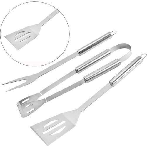 3pcs BBQ Tools Grill Utensils Stainless Steel Barbecue Spatula Tong Fork Roast Meat Set for Outdoor Barbecue Tool