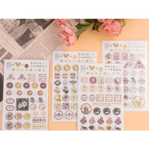4pcs Retro stamp paper sticker Organizer Calendar Diary Book Planner Sticker Scrapbook Decoration Diary Sticker papeleria