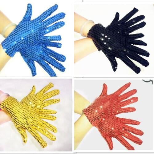 5pc/lot Black siliver golden blue red adult short Sexy Disco dance performance player unisex shining glove wholesale