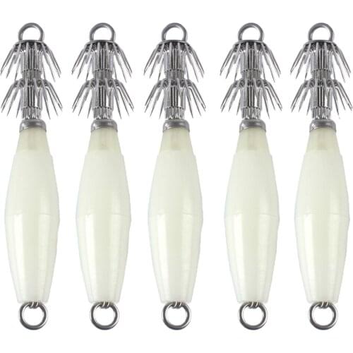 5pcs Fishing Lures Squid Jig Hooks Wood Shrimp Lure Artificial Fishing Bait
