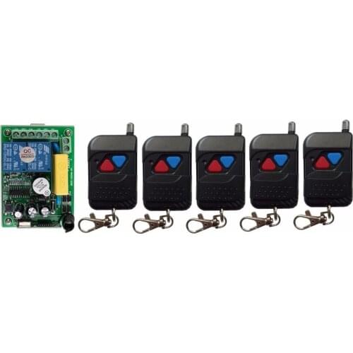 AC220V 2CH Wireless Remote Control Switch System teleswitch 1*Receiver + 5 *black Transmitters for Appliances Gate Garage Door