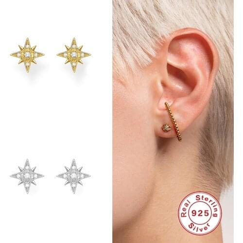 GS Mini Shining Star Stud Earrings For Women Gift 925 Sterling Silver Earrings Fine Jewelry Zircon Pendientes Brincos Aretes
