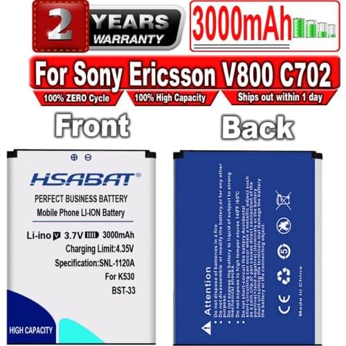 HSABAT 2600mAh BST-33 / BST 33 High Capacity Battery for Sony Ericsson V800/C702/C901/C903/F305/G502/G700/G705/G900/J105/K530i