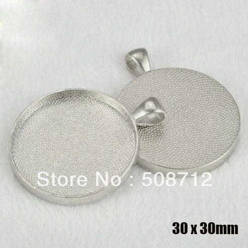 Free Ship!!!! WHOLESALE 100Pcs 30mm Rhodium Plated Pendant Trays,Cabochon Settings,Cameo Blanks