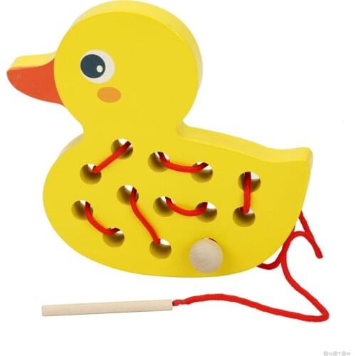 Montessori Cartoon Animals Fruit beads Stringing Threading Beads Game Education Toy wooden lacing cards for Children