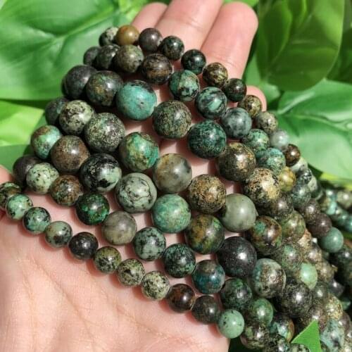 Natural Stone Smooth African Turquoise Round Loose Spacer Beads for Jewelry Making Handmade Diy Necklace 4 6 8 10 12mm 15 Inch