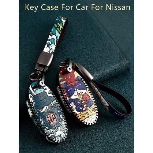 Leather Car Key Case for Nissan Kicks SYLPHY Pulsar LANNIA Qashqai X-Trail Micra ALTIMA Remote Cover Chain Auto Accessories