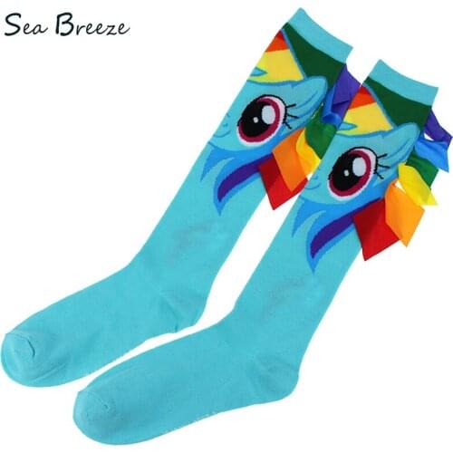 Sea Breeze Brand high quality cotton New Fashion Handmade Braid Pony high quality Cartoon women Over Knee Casual Stockings Meias