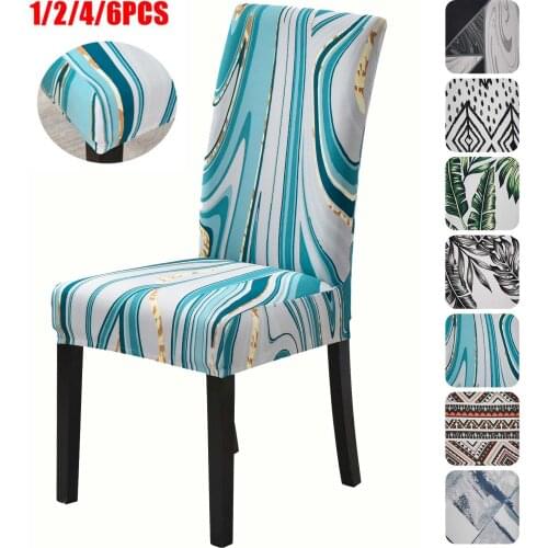 1/2/4/6pcs Printed Elastic Stretch Chair Cover Dinning Room Kitchen Spandex Chair Slipcover Protector For Wedding Banquet Party