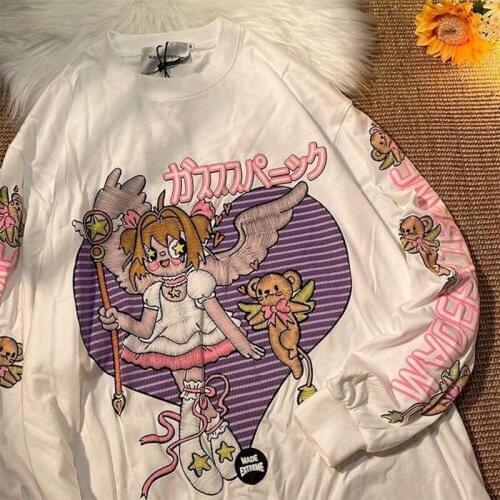 Oversized t-shirt anime y2k Tops tees pullovers Long sleeve Kawaii autumn harajuku graphic Aesthetic gothic plus size clothes