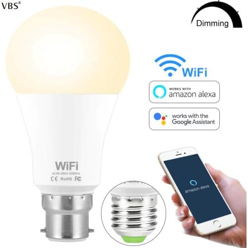 Smart WiFi Light Bulb 15W Dimming Brightness E27 Base E26/ B22 LED Bulbs APP Remote Voice Compatible With Alexa Google Home