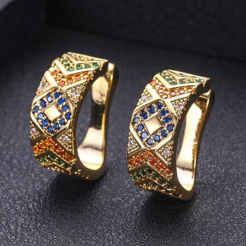 Accessories Earrings Jewelry Pendientes Hoop Cubic Zirconia Trendy Geometric For Women Semi-precious Stone Janekelly Round