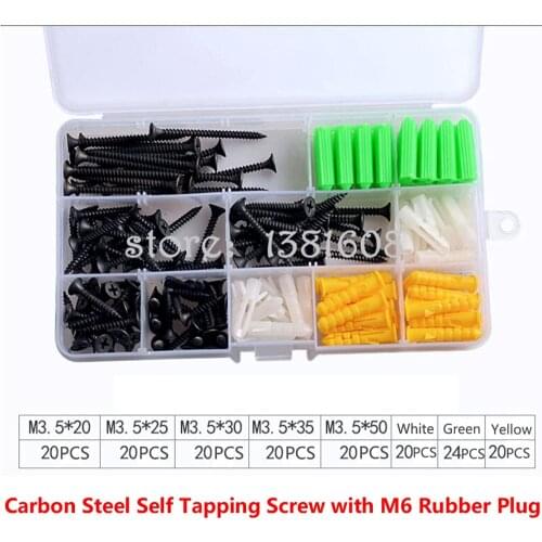 1SET Carbon Self Tapping Screw Combination Kit with M6 Yellow Green White Rubber Plug Box Expansion Screw Set