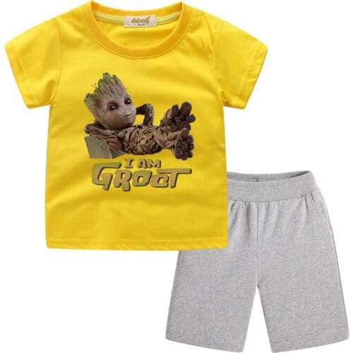 Boys Baby 3D Cartoon Groot Print Clothing Sets Girls T Shirt+Pant Clothes Set Children Kids Clothing Sets